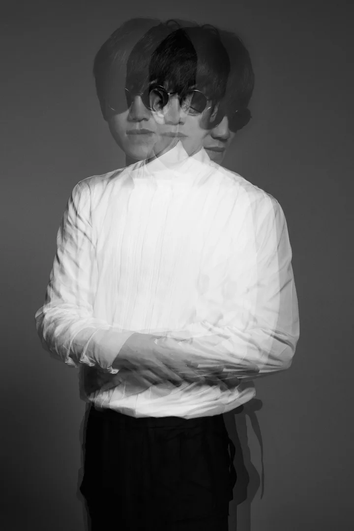 Portrait, black and white. Masanori Morita of STUDIO APARTMENT.